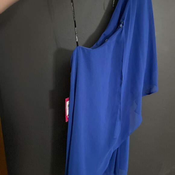 Vince Camuto One Shoulder Seath Layered Mini Cocktail Dress NWT Size 6 Blue - Picture 5 of 7